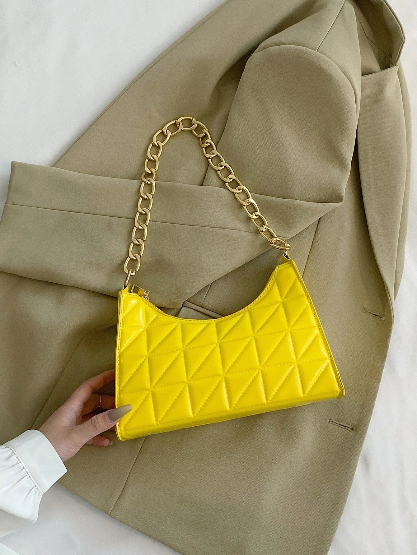 Quilted Detail Chain Bag shein