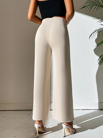 PETITE Split Hem Straight Leg Dress Pants shein