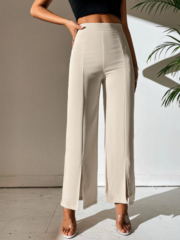 PETITE Split Hem Straight Leg Dress Pants shein