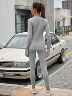 Running Thumb Holes Sports Tee With Phone Pocket Leggings shein