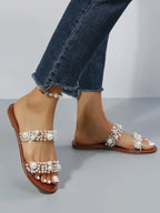 Women Faux Pearl Decor Slide Fashion Sandals shein