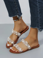 Women Faux Pearl Decor Slide Fashion Sandals shein