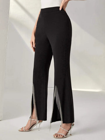 Modely Fringe Slit Hem Flare Leg Pants shein