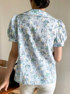 DAZY Floral Embroidery Peter Pan Collar Puff Sleeve Shirt shein