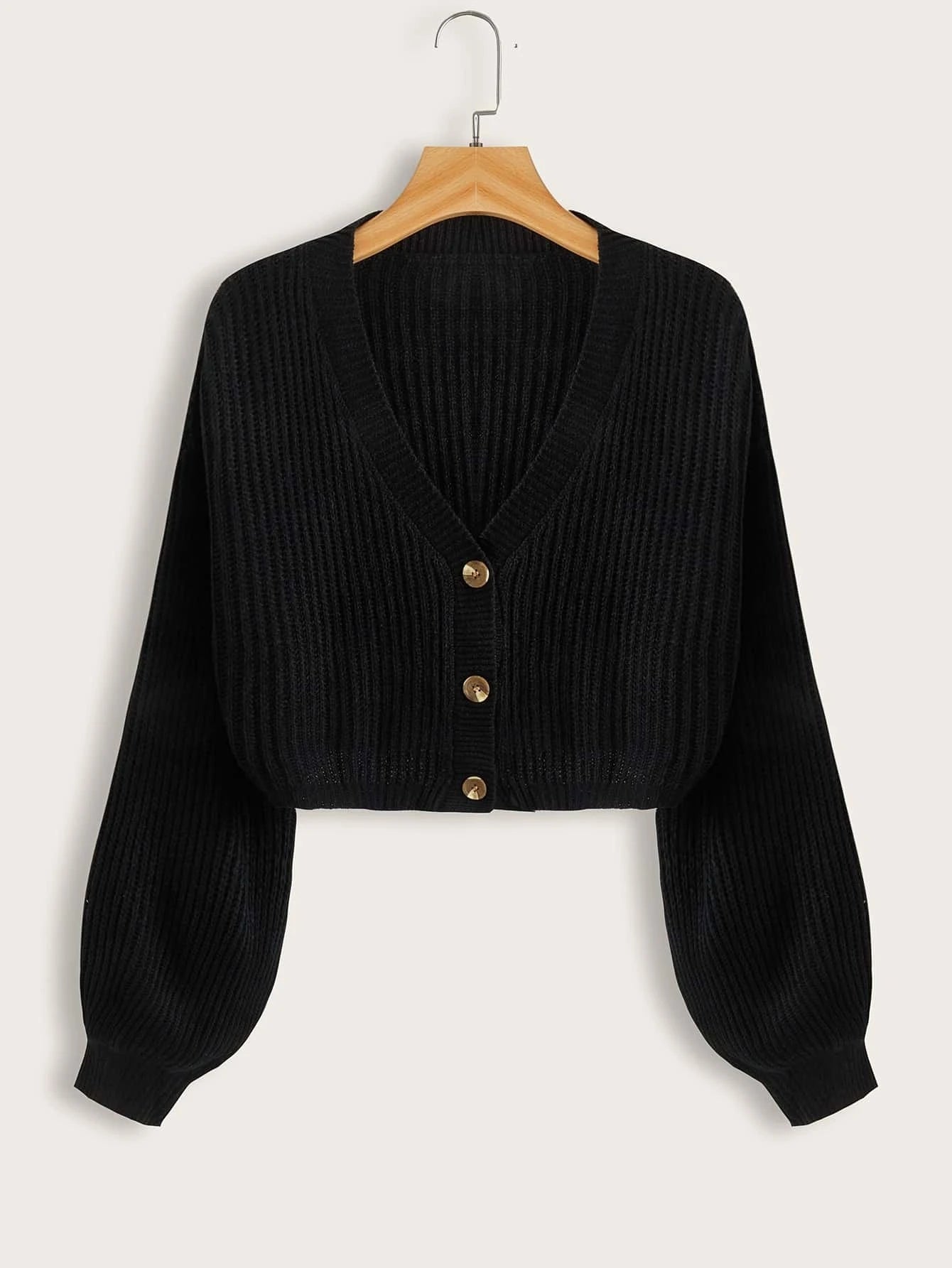 EZwear Lantern Sleeve Button Front Rib Knit Cardigan