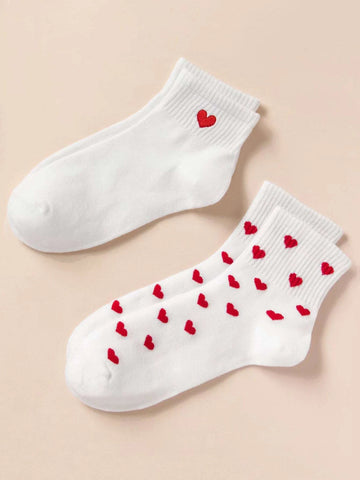 2pairs Heart Print Ankle Socks shein