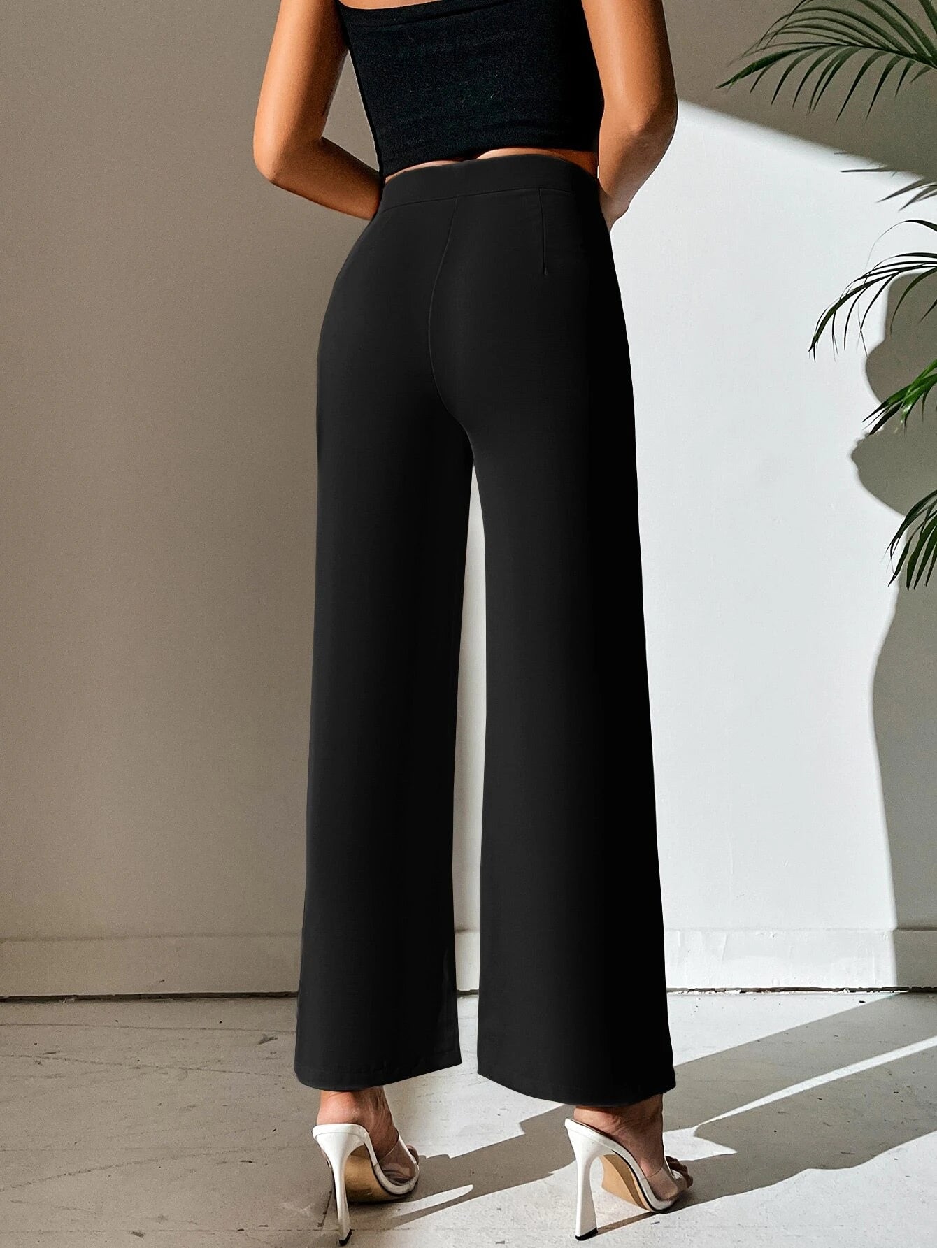 PETITE Split Hem Straight Leg Dress Pants shein