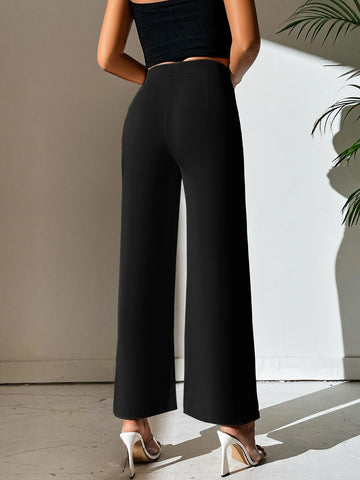 PETITE Split Hem Straight Leg Dress Pants shein