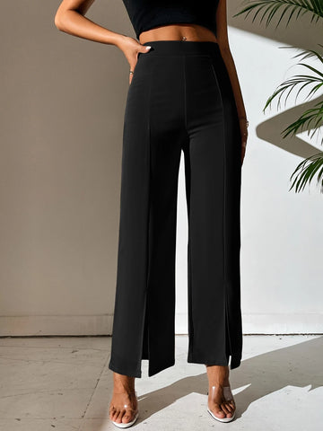 PETITE Split Hem Straight Leg Dress Pants shein