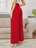 PETITE High Waist Plicated Wide Leg Black Dress Pants Shein