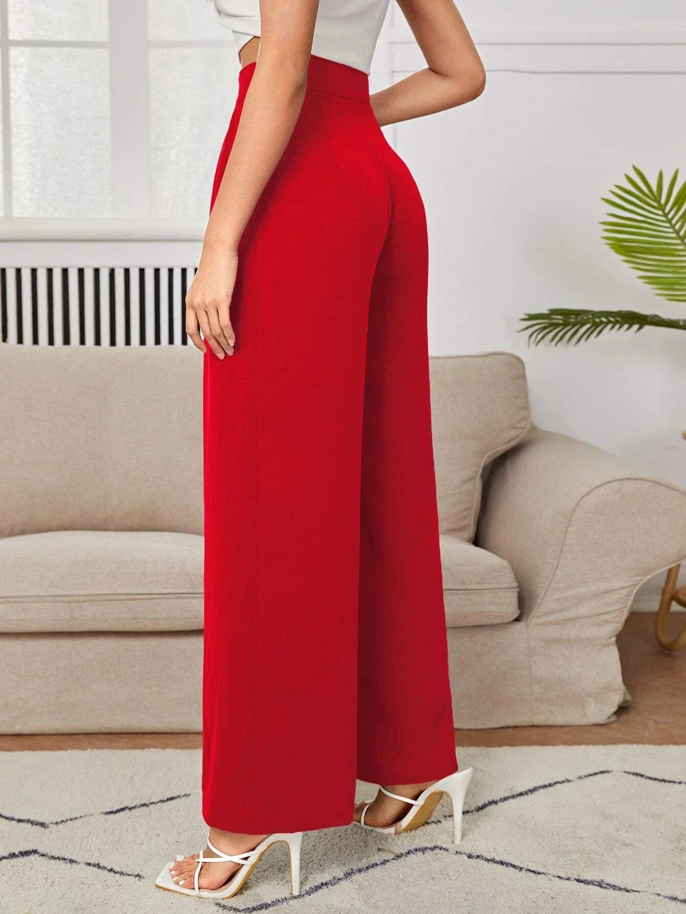 PETITE High Waist Plicated Wide Leg Black Dress Pants Shein