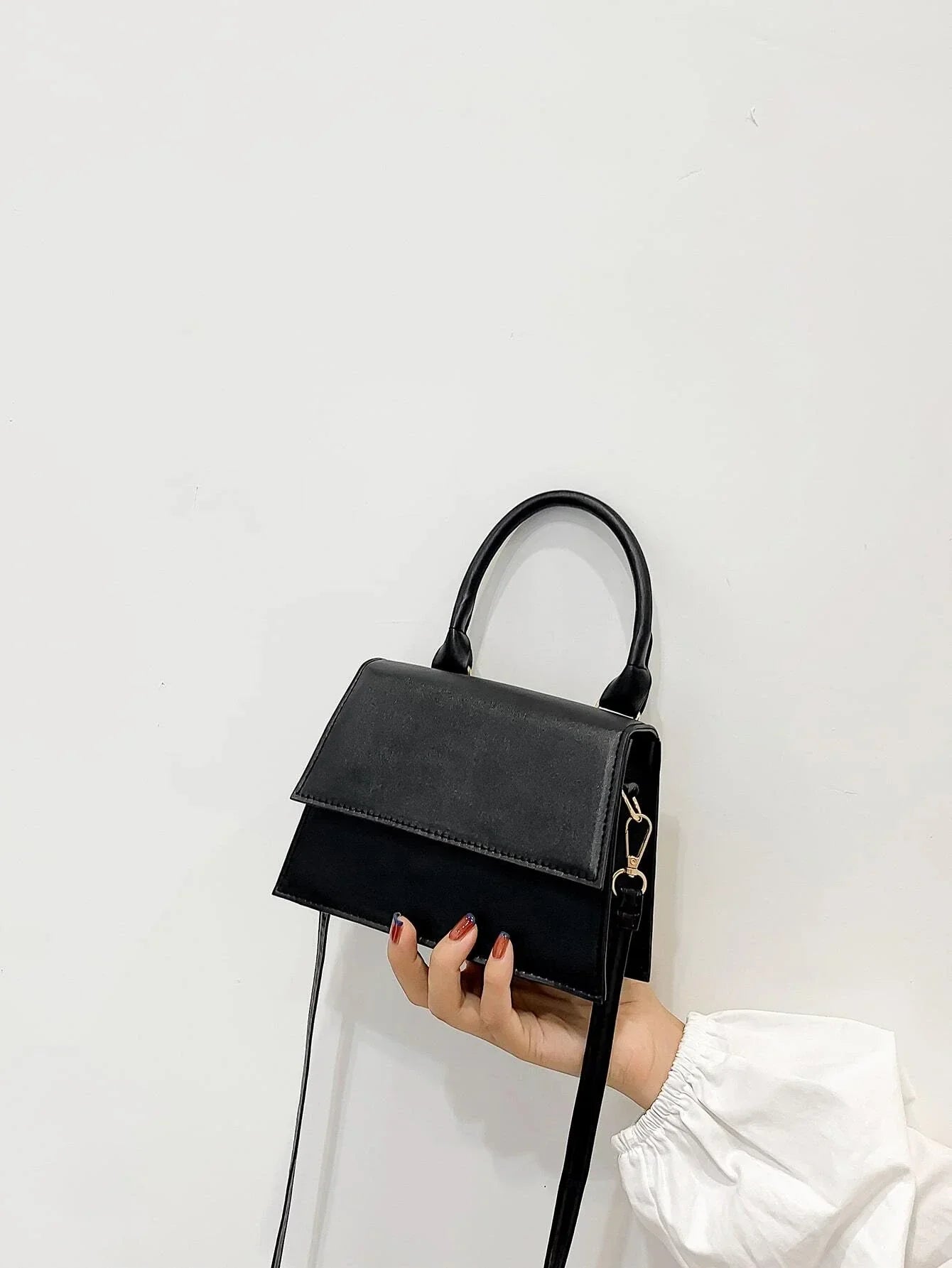 Fashionable Solid Color Flap Mini Handbag shein