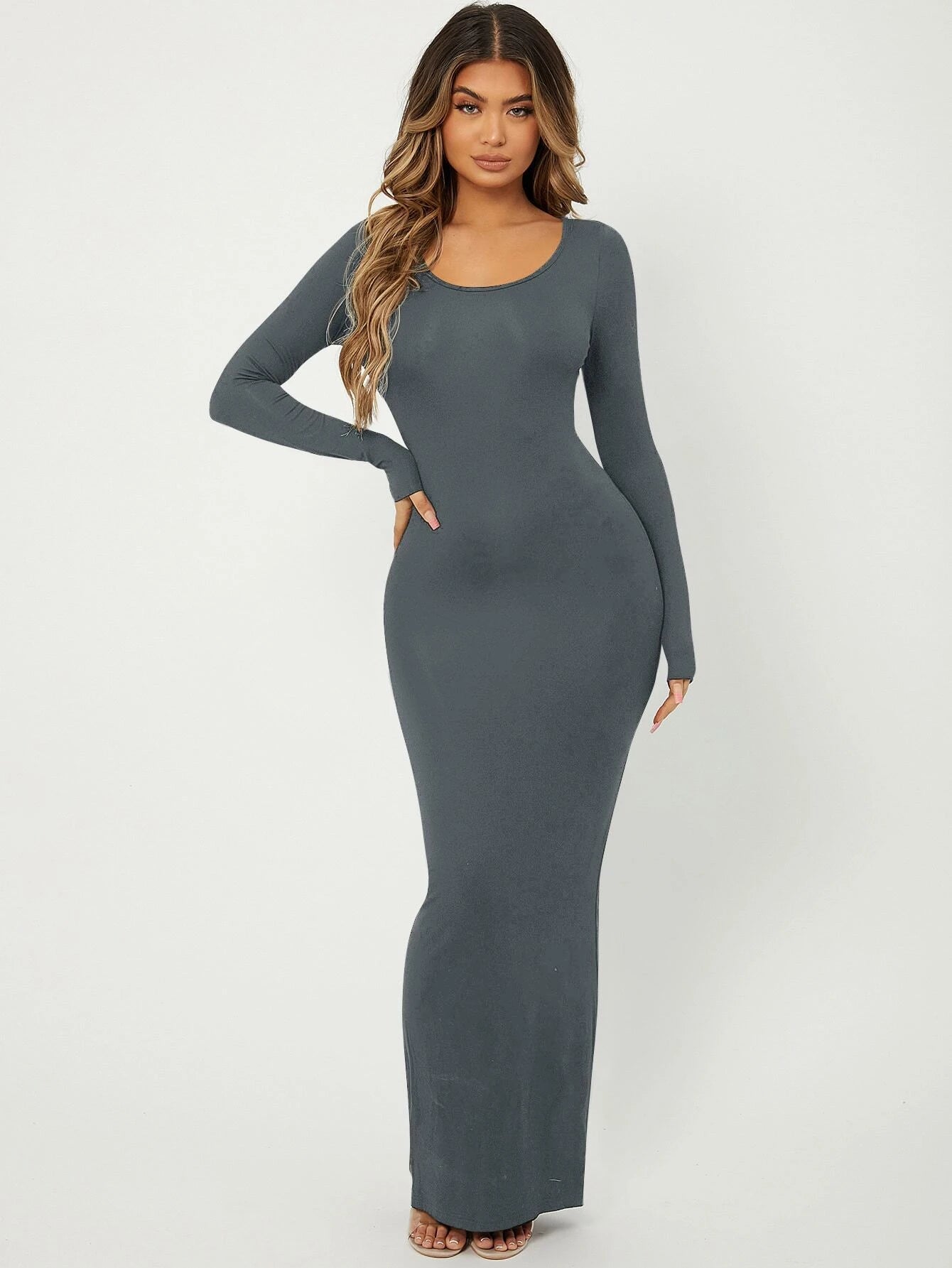 SXY Solid Maxi Bodycon Dress shein