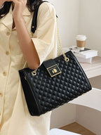 Quilted Chain Shoulder Tote Bag shein