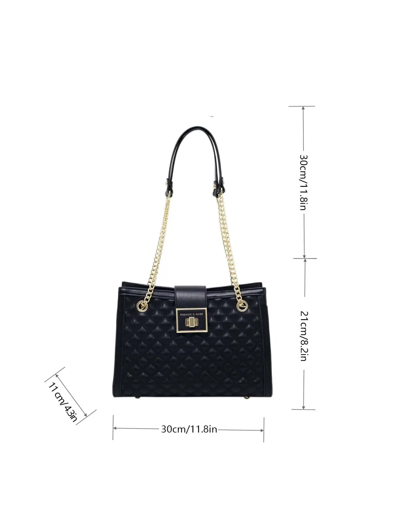Quilted Chain Shoulder Tote Bag shein