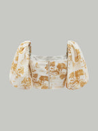 MOD Vintage Background Printing Plants Print Lantern Sleeve Crop Blouse shein