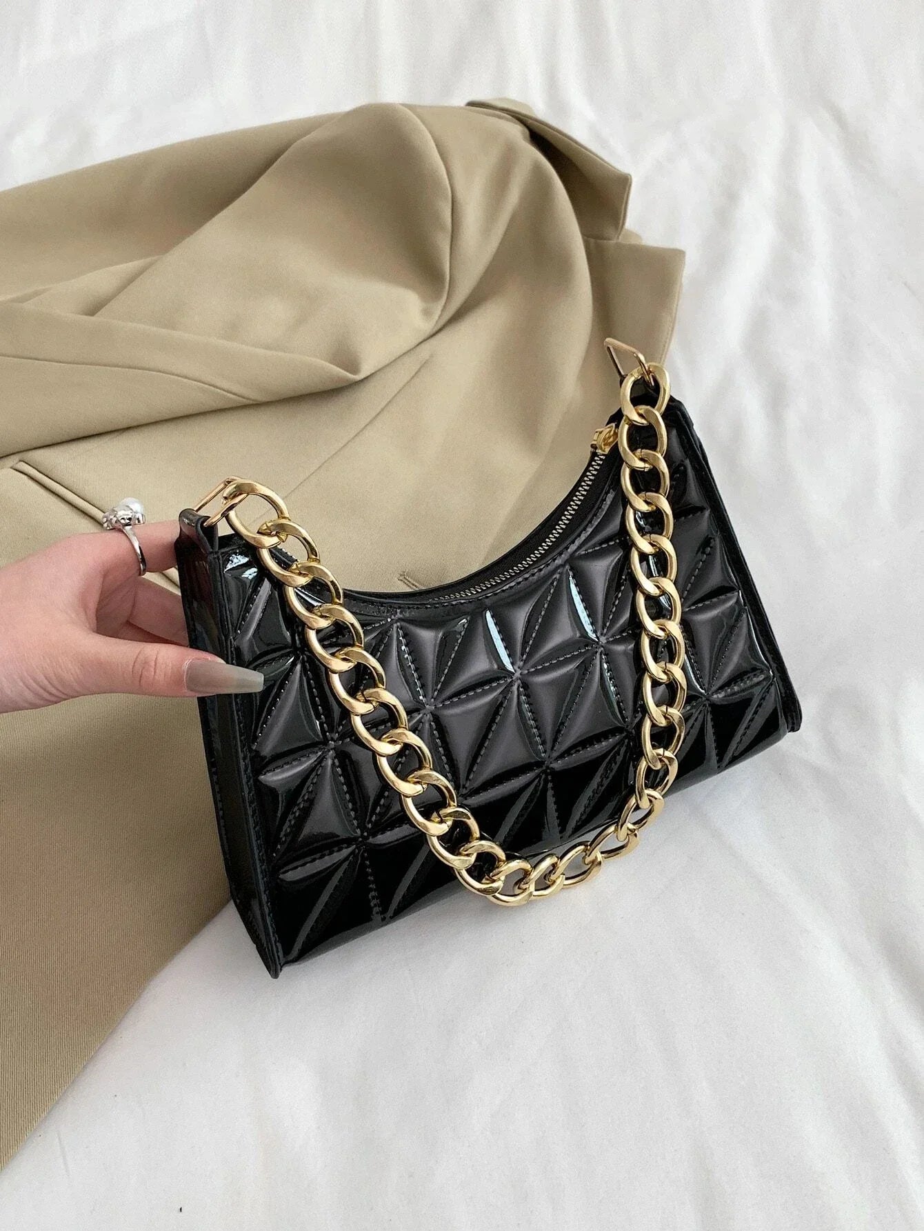 Quilted Detail Chain Bag shein