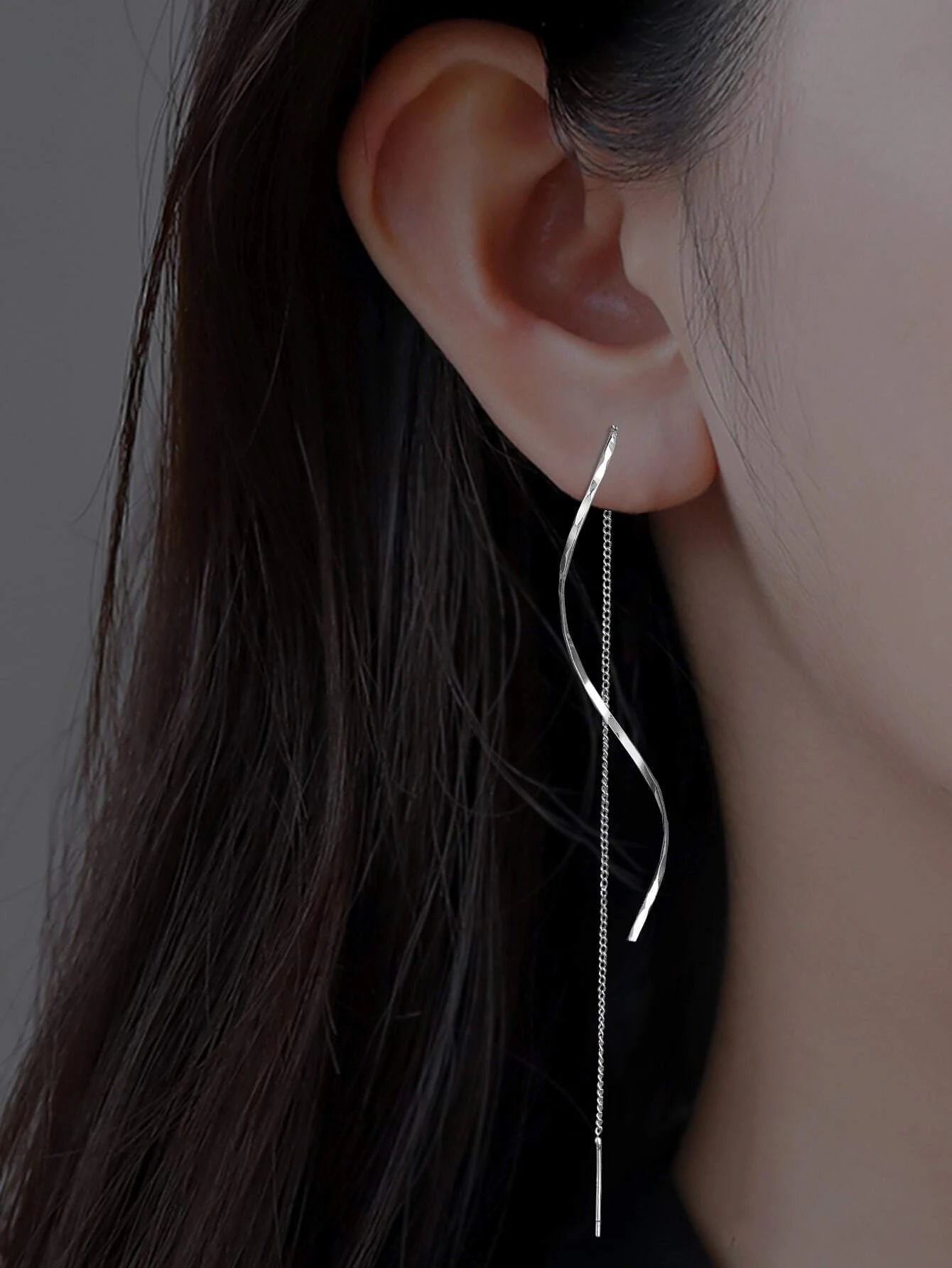 1pair Long Tassel Threader Earrings Wave Shaped Simple Long Chain Earrings Elegant Earrings shein