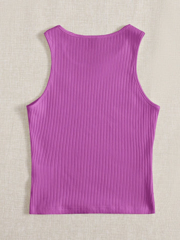 EZwear Solid Rib Knit Tank Top shein