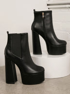 SHUZIA Faux Leather Block Heel Chelsea Ankle Booties shein