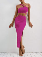 Privé One Shoulder Cut Out Top & Split Thigh Skirt Shein