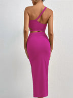 Privé One Shoulder Cut Out Top & Split Thigh Skirt Shein