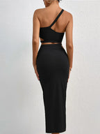 Privé One Shoulder Cut Out Top & Split Thigh Skirt Shein