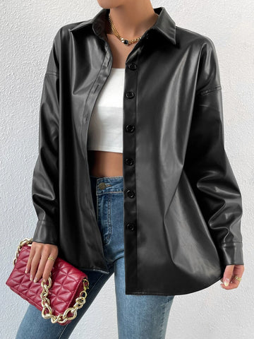 Privé Drop Shoulder PU Black Coat