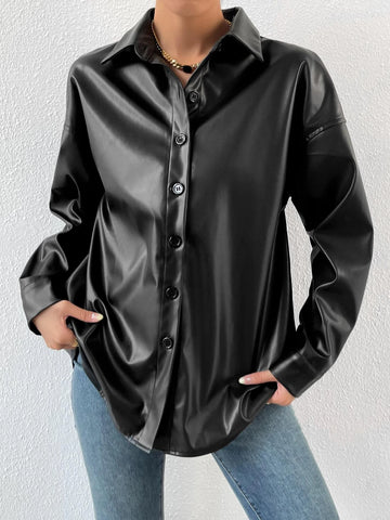 Privé Drop Shoulder PU Black Coat