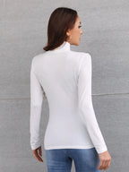 LUNE Solid High Neck Slim Fit Tee shein