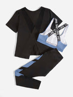 Breathable And Soft Sports Suit With Cross Detailing And Letter Weaving Strap Workout Women Set shein