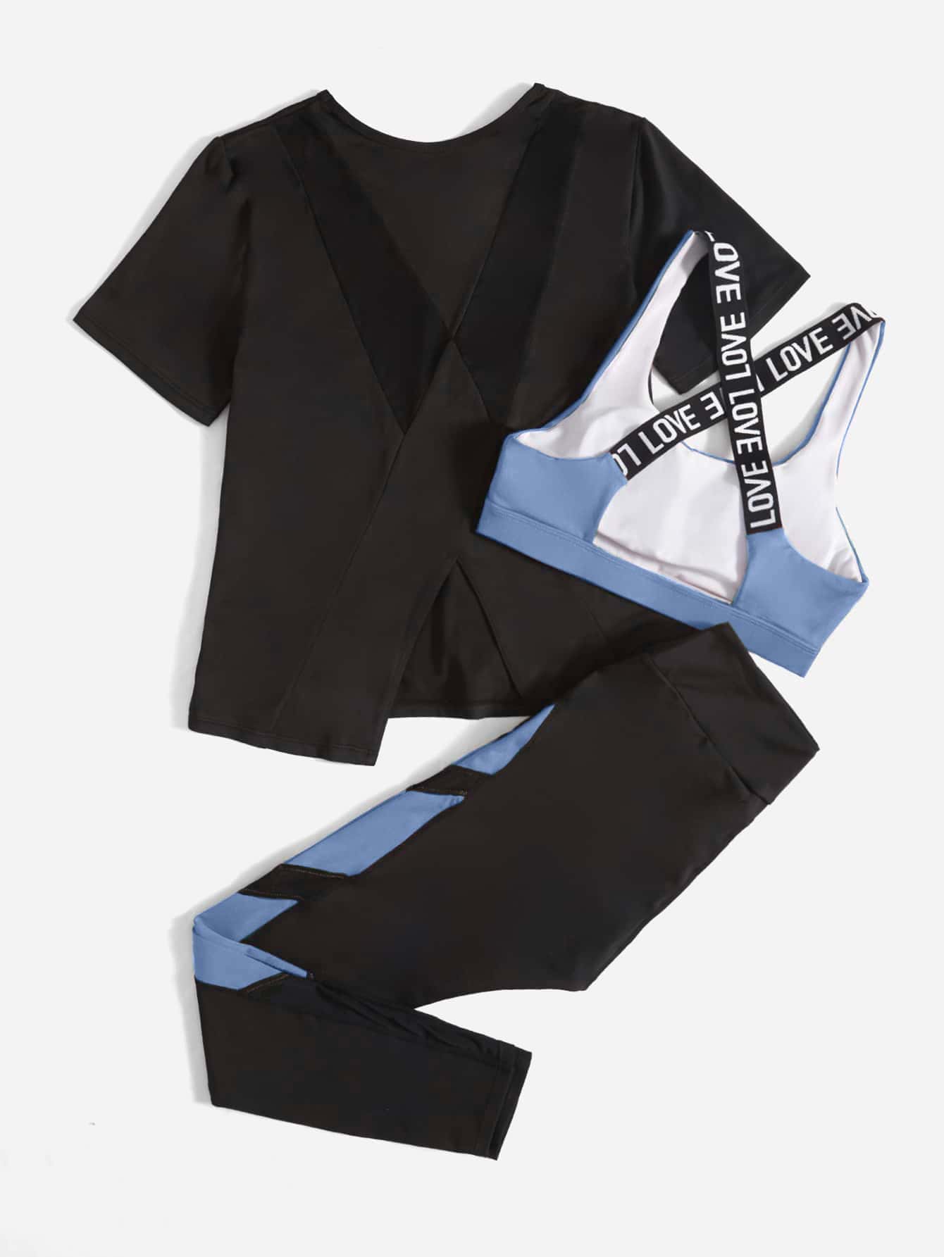 Breathable And Soft Sports Suit With Cross Detailing And Letter Weaving Strap Workout Women Set