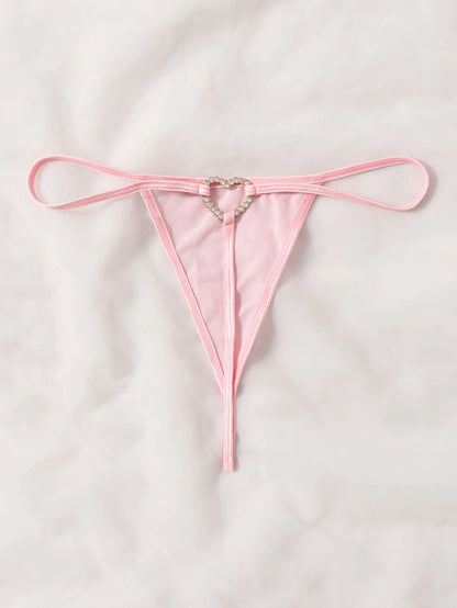 Rhinestone Heart Ring Linked Mesh Thong shein