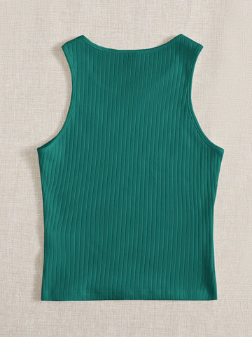 EZwear Solid Rib Knit Tank Top shein