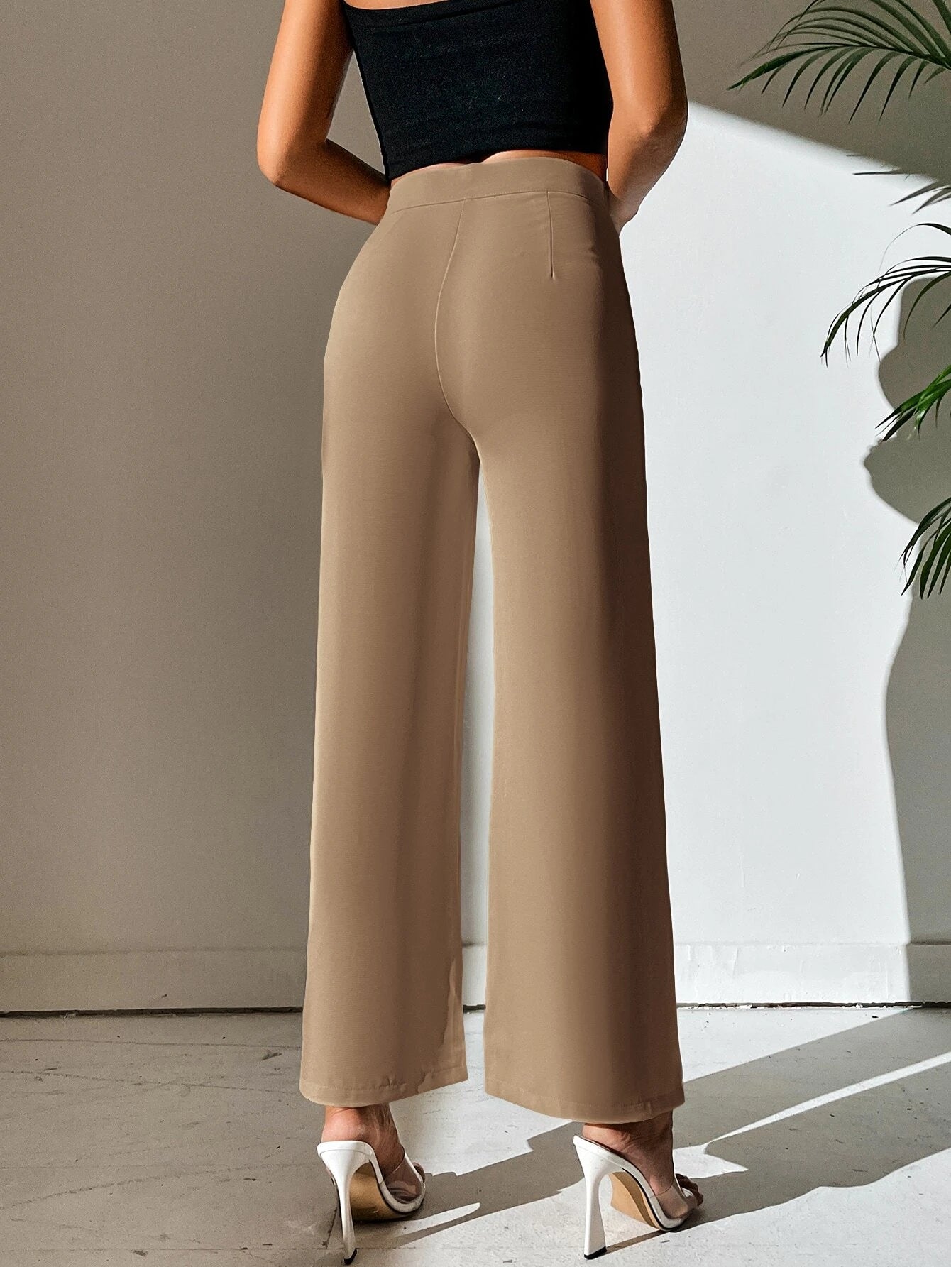 PETITE Split Hem Straight Leg Dress Pants shein