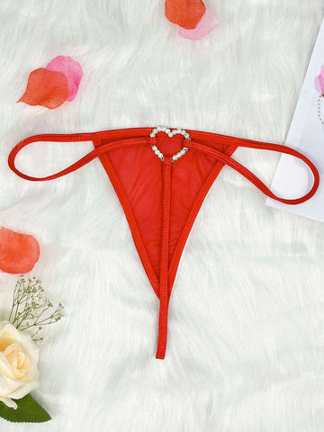 Rhinestone Heart Ring Linked Mesh Thong shein