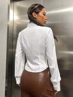 EZwear Solid Ruched Button Up Shirt shein