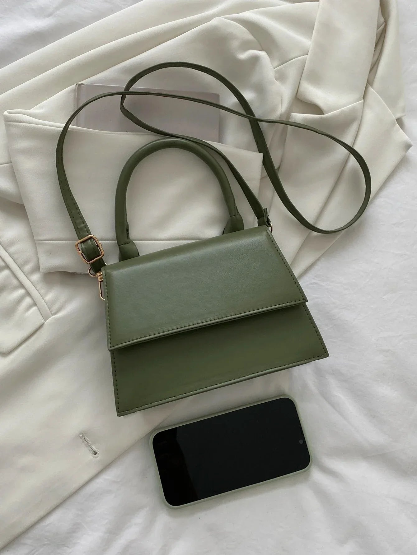 Fashionable Solid Color Flap Mini Handbag shein