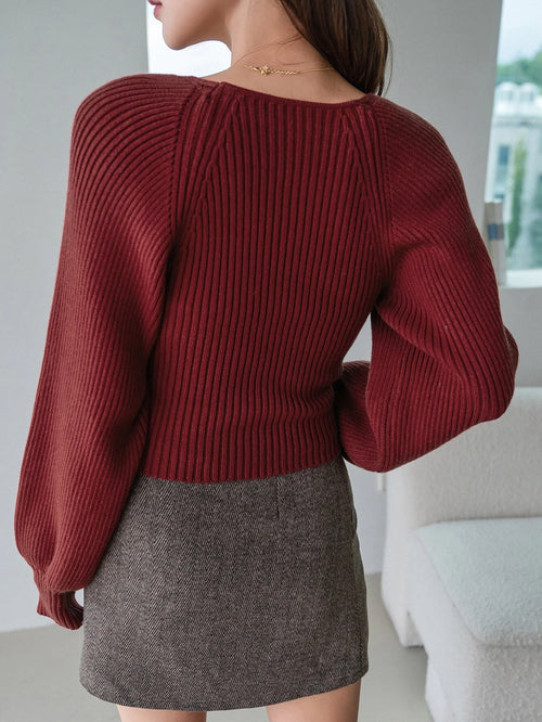 DAZY Sweetheart Neck Raglan Sleeve Sweater shein