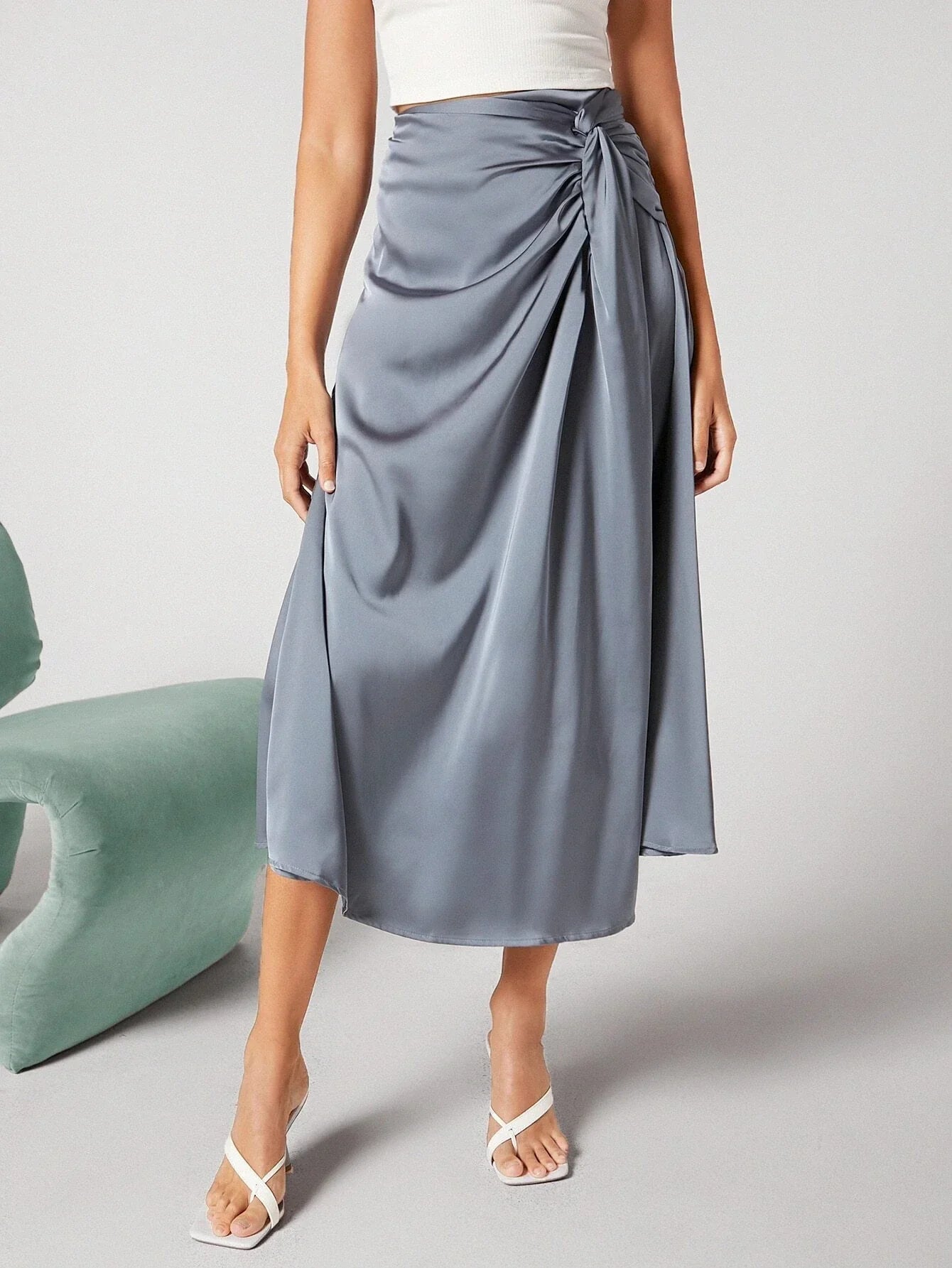 Priv� Twist Front Satin Skirt Workwear