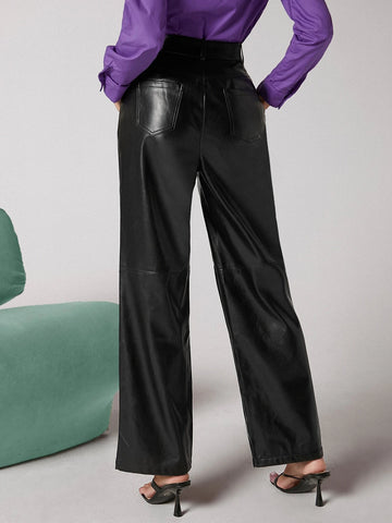 BIZwear Zipper Fly Palazzo PU Pants Workwear shein