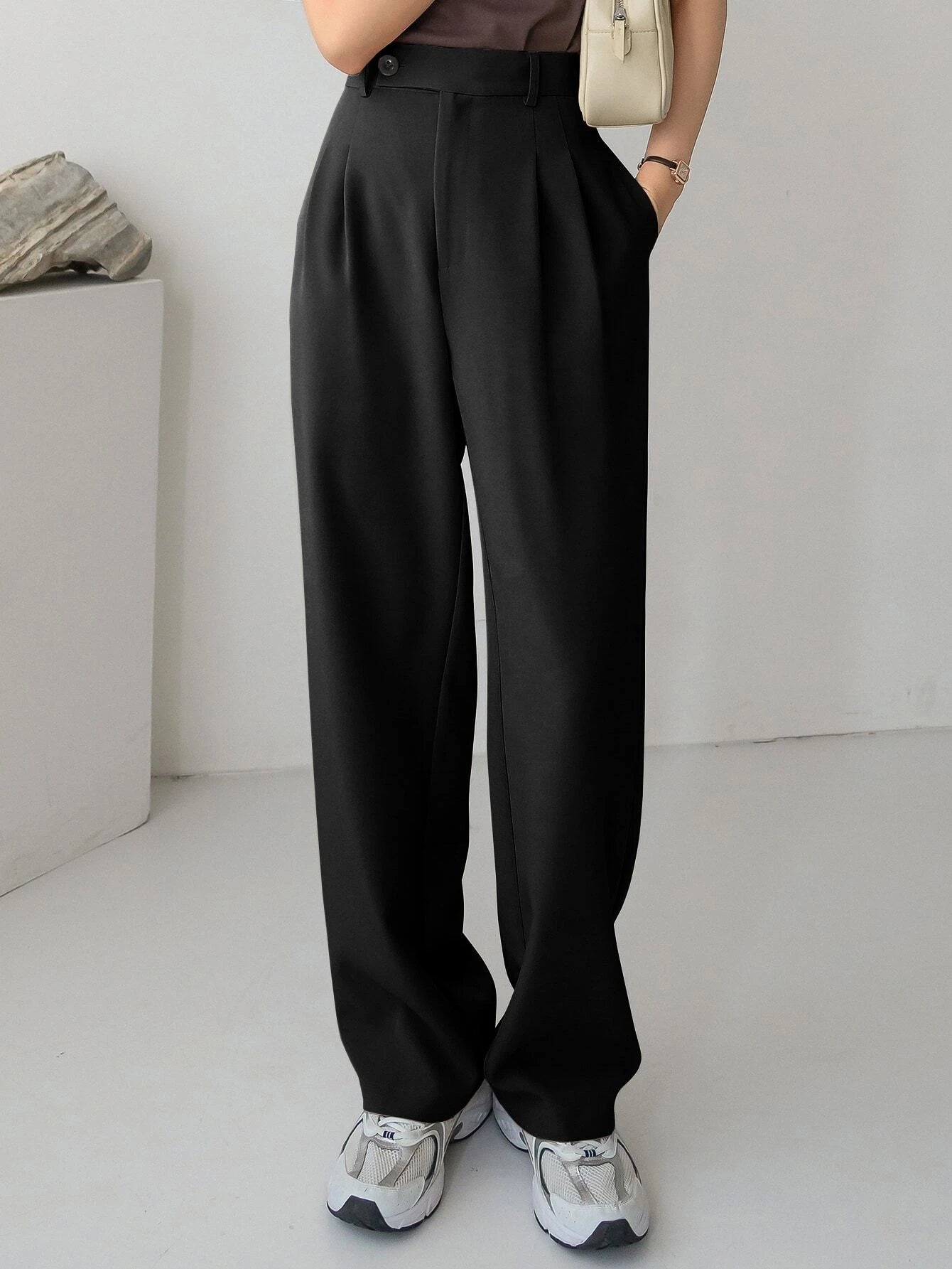 Dazy-Less High Waist Plicated Detail Tailored Pants shein