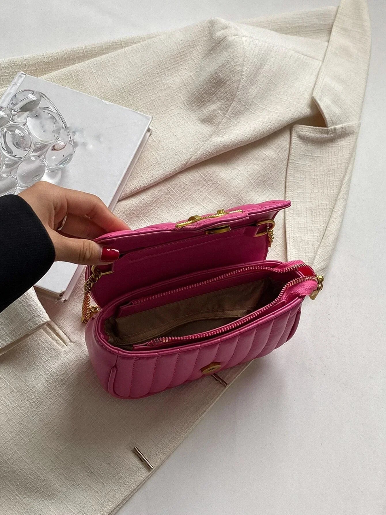 Lightweight,Business Casual Mini Quilted Flap Chain Square Bag shein