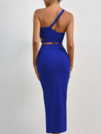 Privé One Shoulder Cut Out Top & Split Thigh Skirt Shein