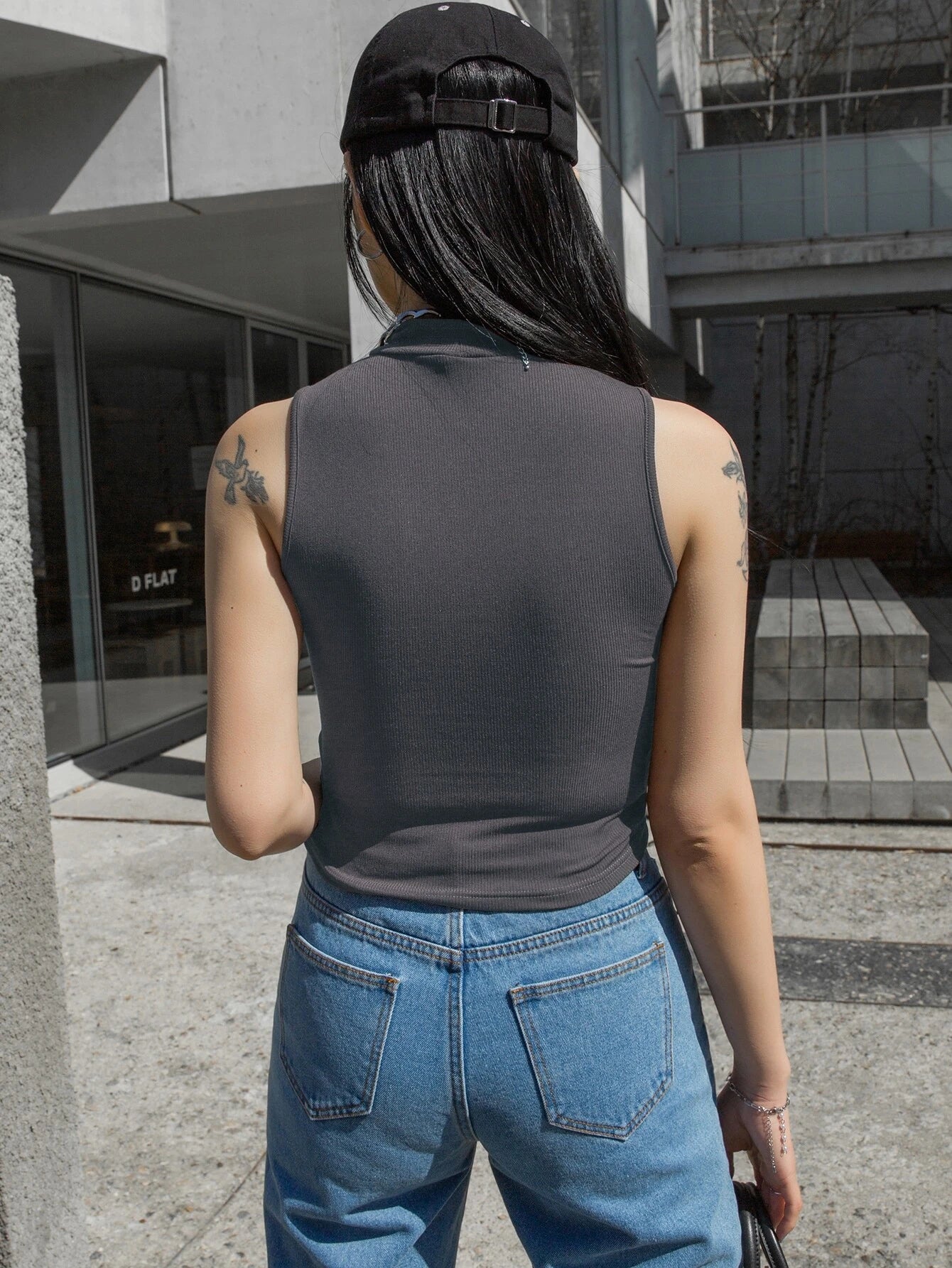 DAZY Solid Color Slim Fit Stand Collar Rib Knit Tank Top shein