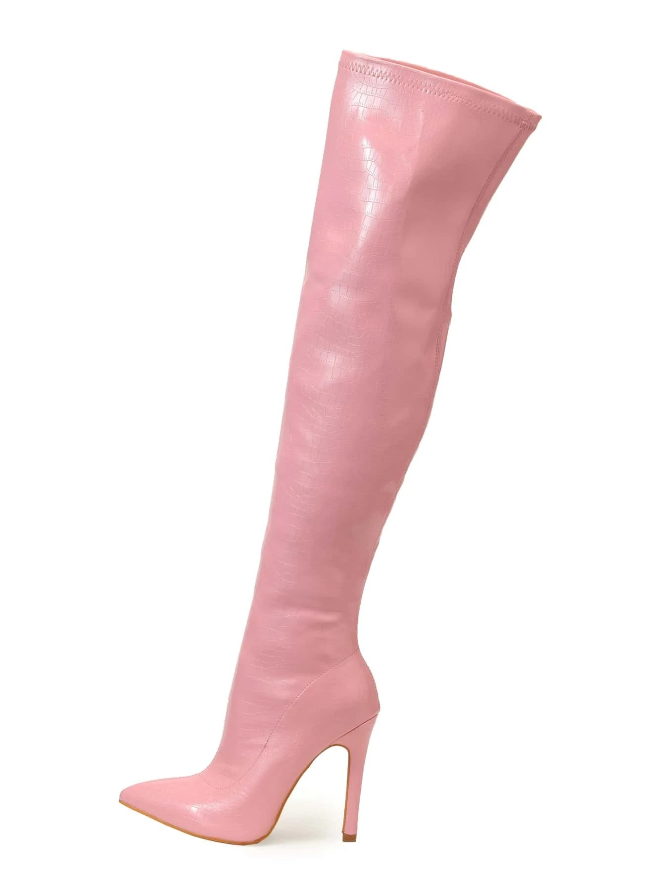 Zipper Side Point Toe Stiletto Heeled Sock Boots shein