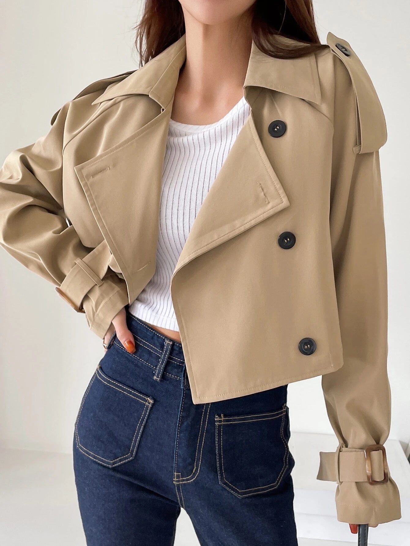 DAZY Epaulettes Design Raglan Sleeve Trench Coat shein