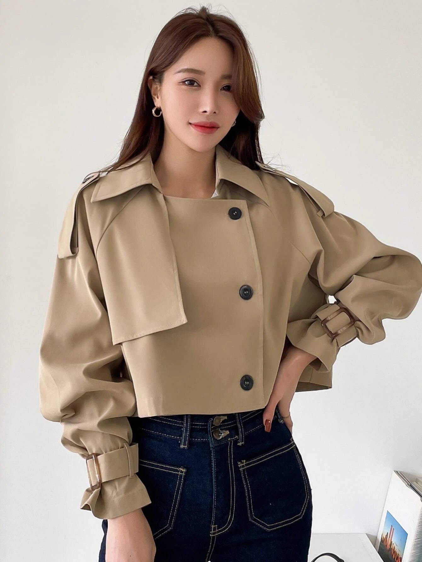 DAZY Epaulettes Design Raglan Sleeve Trench Coat shein