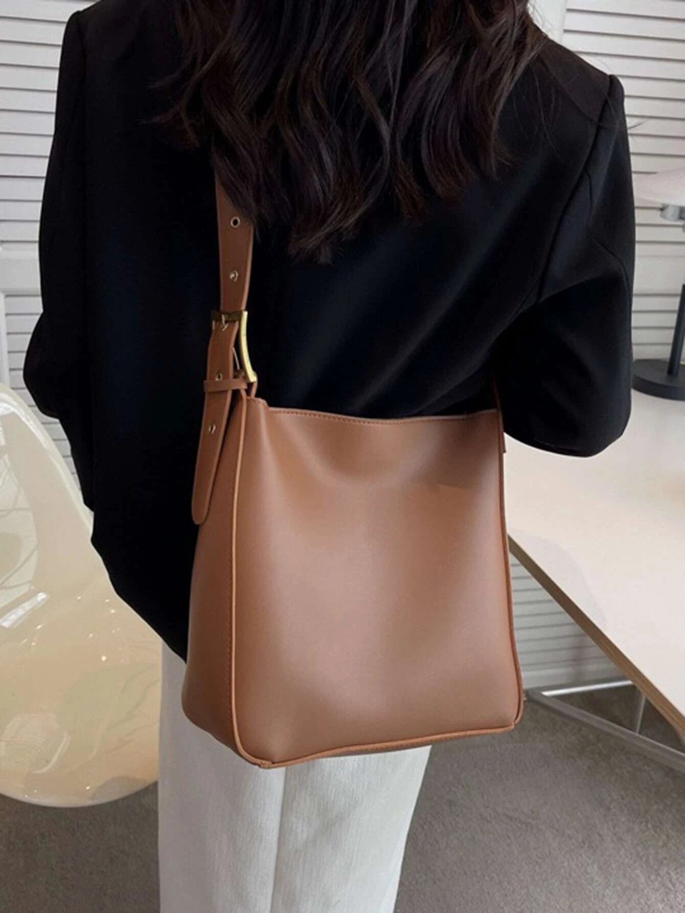Minimalist Faux Leather Lightweight,Business Casual Minimalist Shoulder Bag shein