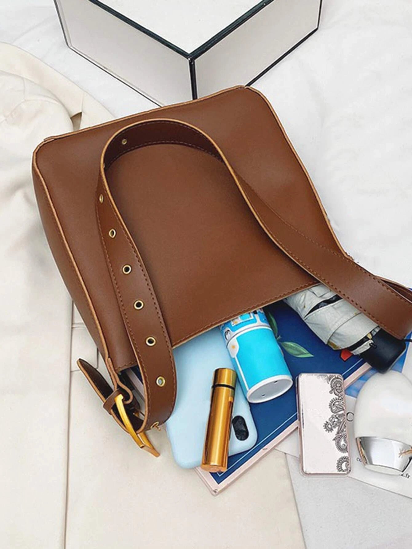 Minimalist Faux Leather Lightweight,Business Casual Minimalist Shoulder Bag shein